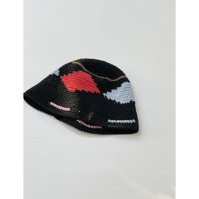 Winter Women Sweet Hollow Knit Floral Pattern Yarn Bucket Hat