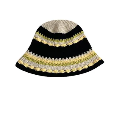 Winter Women Sweet Hollow Knit Floral Pattern Yarn Bucket Hat