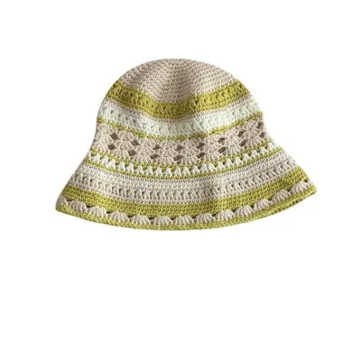 Winter Women Sweet Hollow Knit Floral Pattern Yarn Bucket Hat