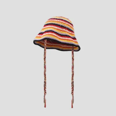 Winter Women Sweet Hollow Knit Floral Pattern Yarn Bucket Hat