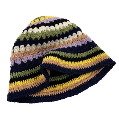 Winter Women Sweet Hollow Knit Floral Pattern Yarn Bucket Hat