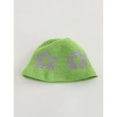 Winter Women Sweet Hollow Knit Floral Pattern Yarn Bucket Hat