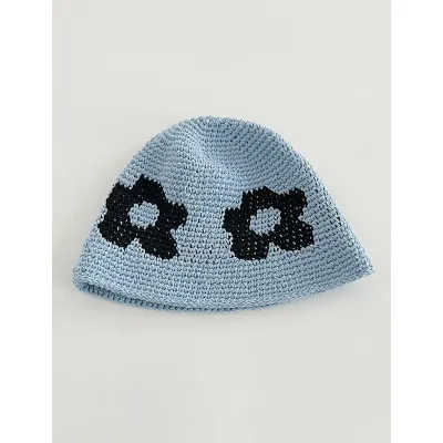 Winter Women Sweet Hollow Knit Floral Pattern Yarn Bucket Hat