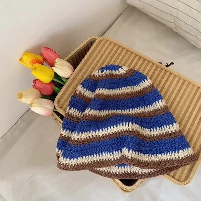 Winter Women Sweet Hollow Knit Floral Pattern Yarn Bucket Hat