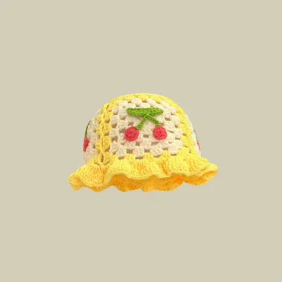 Winter Women Sweet Hollow Knit Floral Pattern Yarn Bucket Hat