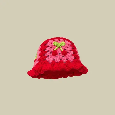 Winter Women Sweet Hollow Knit Floral Pattern Yarn Bucket Hat