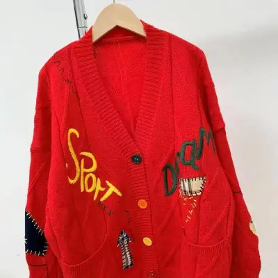 Autumn Winter Women Loose Multicolor Embroidered V-Neck Cashmere Cardigan