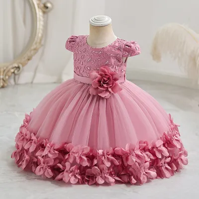 Kids Baby Girls Summer Fashion Party Cute Sweet Solid Color Floral Pleated Mesh Tutu Dress for 0-3T