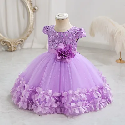 Kids Baby Girls Summer Fashion Party Cute Sweet Solid Color Floral Pleated Mesh Tutu Dress for 0-3T