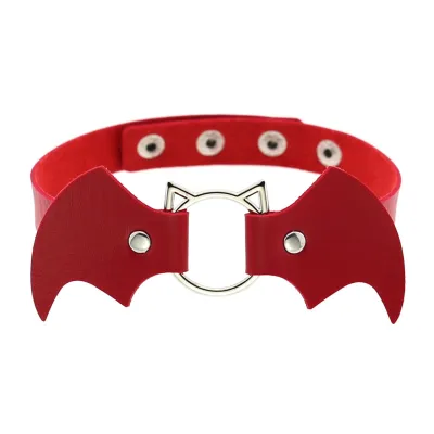 Halloween Women Gothic Bat Pu Leather Blade Chain Choker