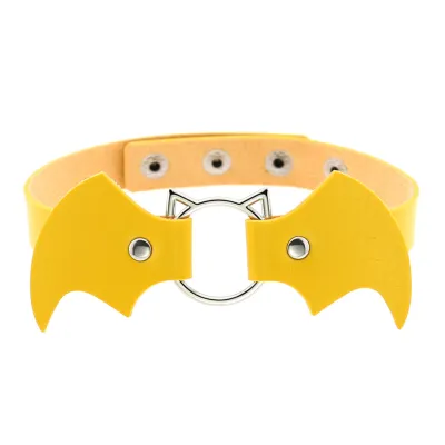 Halloween Women Gothic Bat Pu Leather Blade Chain Choker