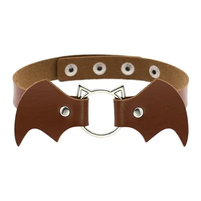 Halloween Women Gothic Bat Pu Leather Blade Chain Choker