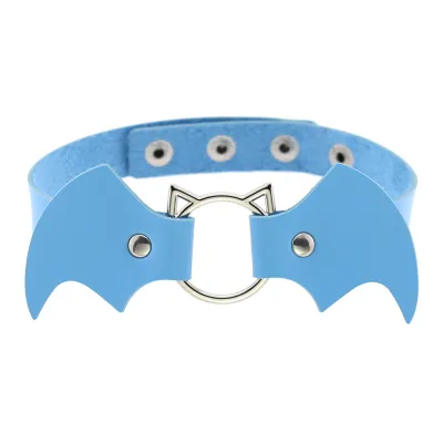 Halloween Women Gothic Bat Pu Leather Blade Chain Choker