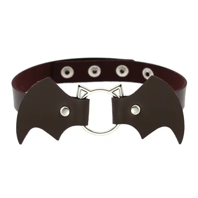 Halloween Women Gothic Bat Pu Leather Blade Chain Choker