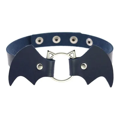 Halloween Women Gothic Bat Pu Leather Blade Chain Choker