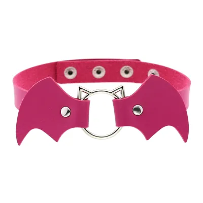 Halloween Women Gothic Bat Pu Leather Blade Chain Choker