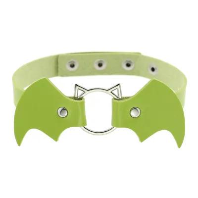 Halloween Women Gothic Bat Pu Leather Blade Chain Choker