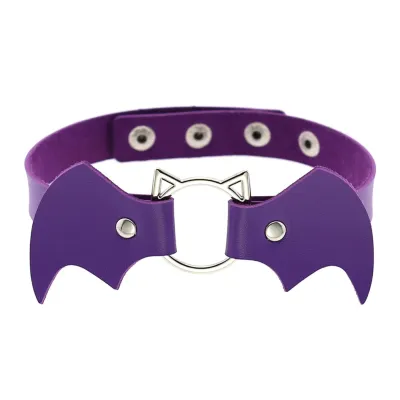 Halloween Women Gothic Bat Pu Leather Blade Chain Choker