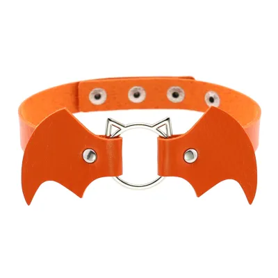 Halloween Women Gothic Bat Pu Leather Blade Chain Choker