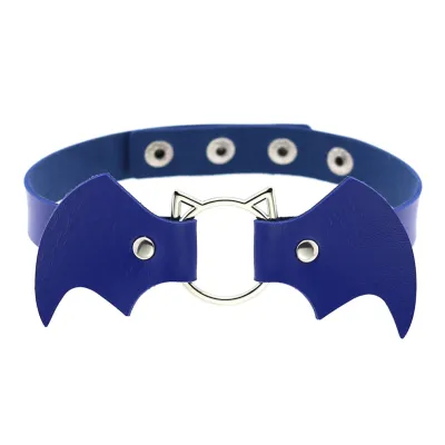 Halloween Women Gothic Bat Pu Leather Blade Chain Choker