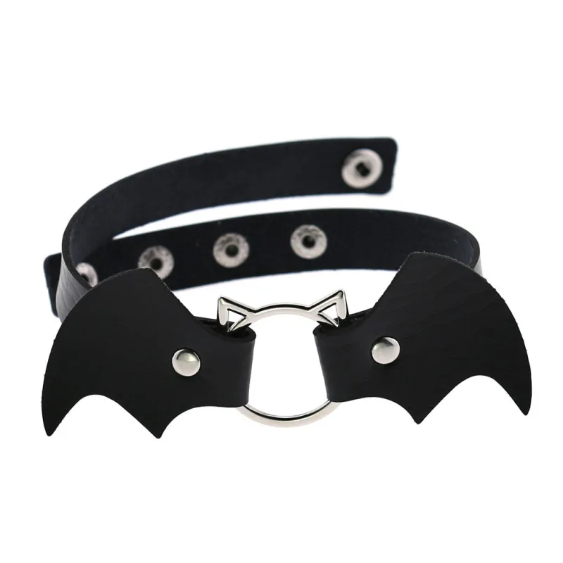 Halloween Women Gothic Bat Pu Leather Blade Chain Choker