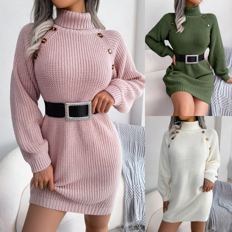 ニット+セーター Ameri VINTAGE - BIG COLLAR SET KNIT DRESS Stretch Jersey Knit Round Neck Dress | EILEEN FISHER