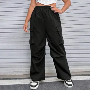 Women Fashion Casual Solid Color Plus Size Cargo Pants