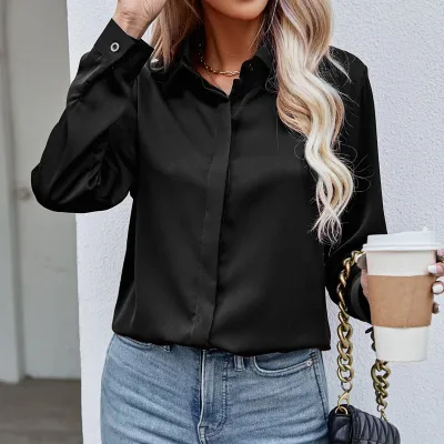 Women Elegant Solid Color Single-Breasted Lantern Sleeve Blouse