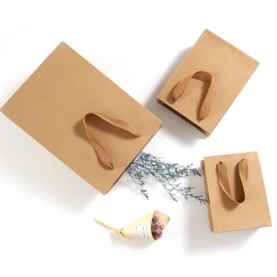 Simple Solid Color Paper Bag Portable Packaging Shopping Bags for Cosmetics