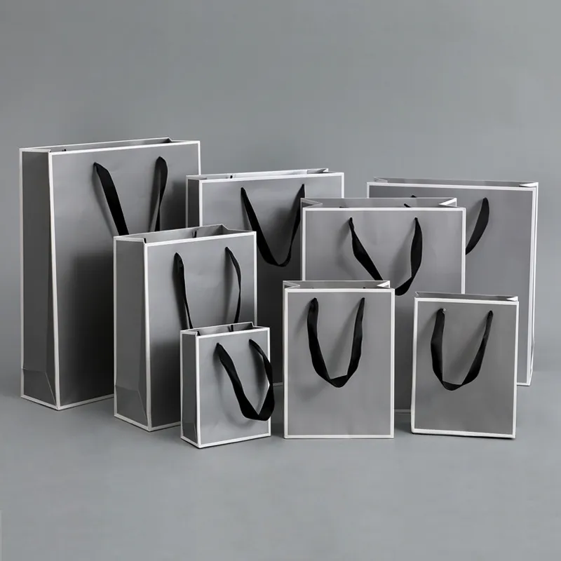Silver Grey Simple Gift Portable Paper Bag Packaging Shopping Bags