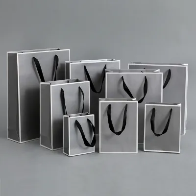 Silver Grey Simple Gift Portable Paper Bag Packaging Shopping Bags
