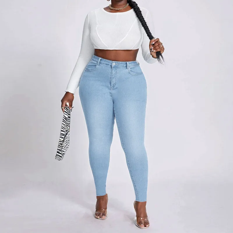 Women Plus Size High Stretch Denim Skinny Jeans Street Hipster Pencil Pants