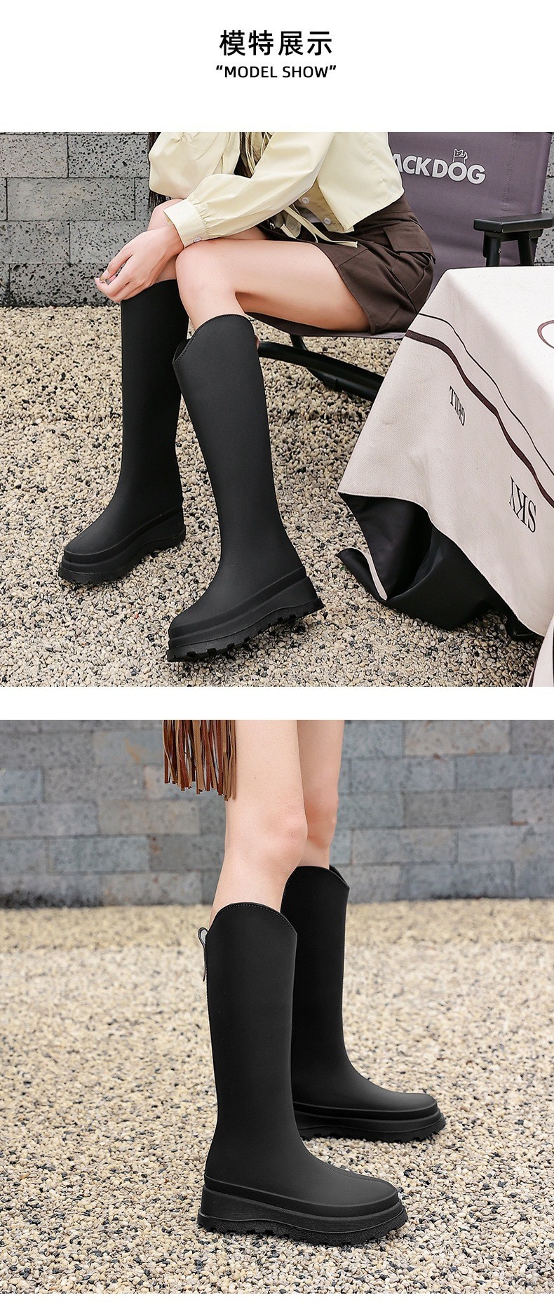 Wholesale Women Fashion Simple Solid Color High Rain Boots