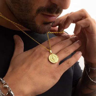 Men Fashion Nautical Travel Compass Pendant Necklace