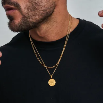 Men Fashion Nautical Travel Compass Pendant Necklace