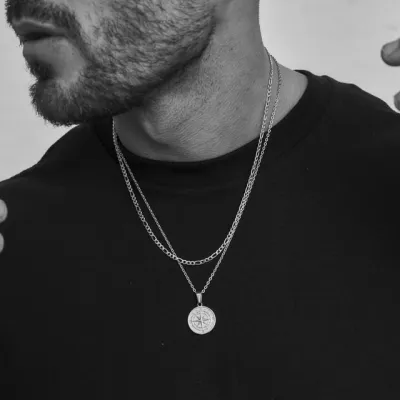 Men Fashion Nautical Travel Compass Pendant Necklace