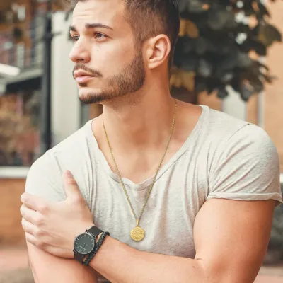 Men Fashion Nautical Travel Compass Pendant Necklace