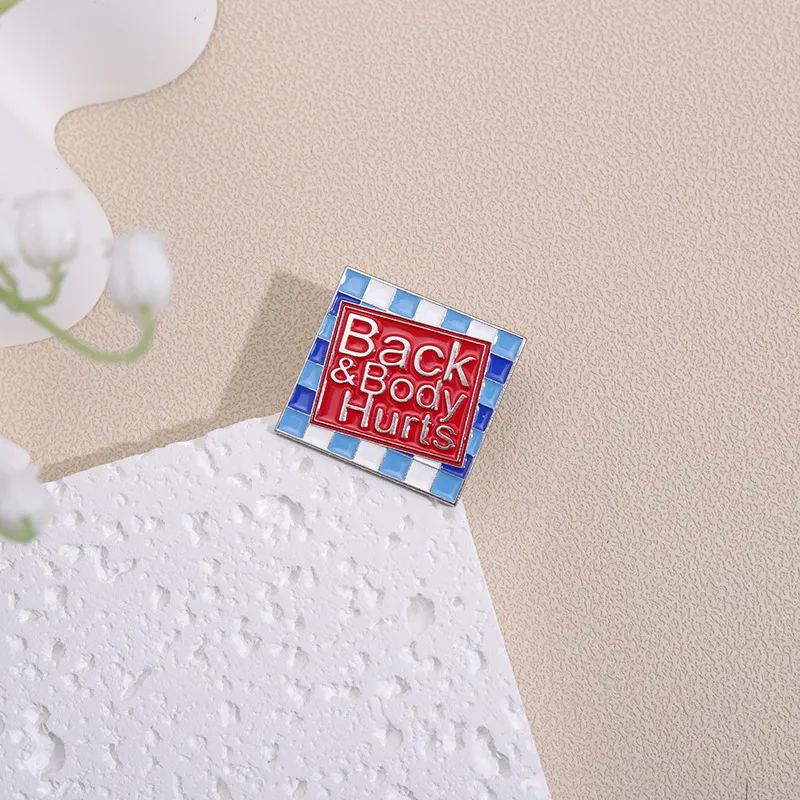 Women Fashion Creative Square English Letter Alloy Brooch Pin