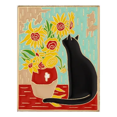 Women Fashion Creative Cute Black Cat Star Oil Painting Series Alloy Brooch Pin