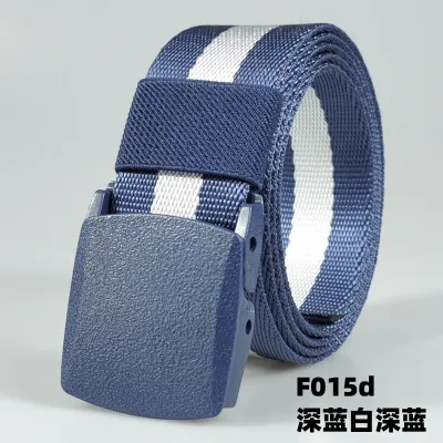 Men Fashion Casual Outdoor Solid Color Plastic Buckle Tactical Woven Nylon Belt 120cm