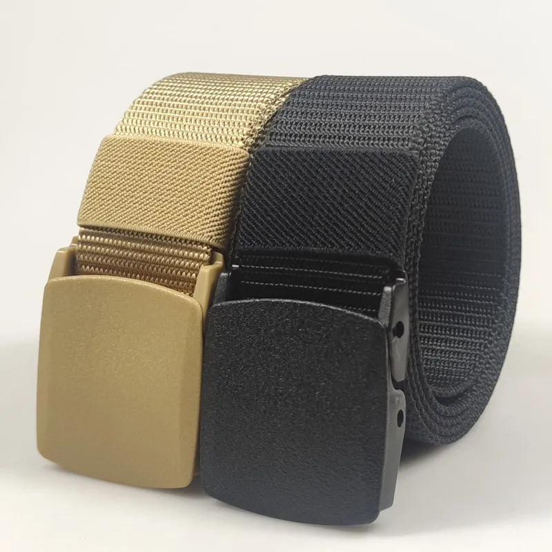 Men Fashion Casual Outdoor Solid Color Plastic Buckle Tactical Woven Nylon Belt 120cm