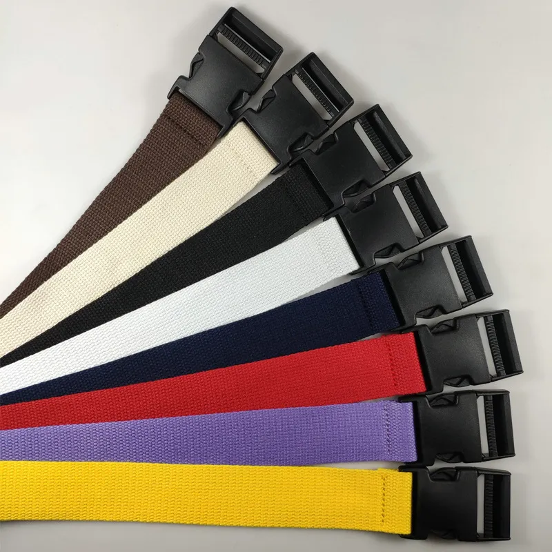 Men Fashion Casual Outdoor Solid Color Plastic Buckle Woven Canvas Belt