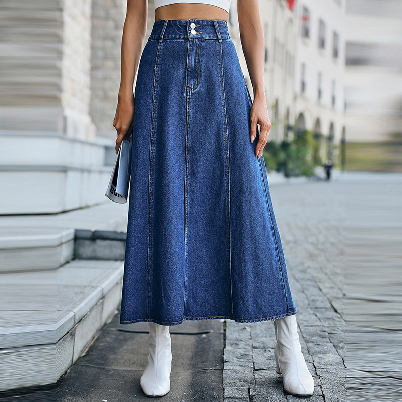 Mid length denim skirts jeans hotsell