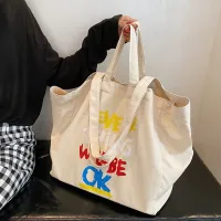 Women Fashionable Simple Letter Large Capacity Canvas Tote Bag