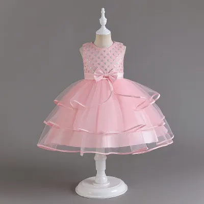 Kids Girls Sequins Bow Tutu Dress Satin Sleeveless Pleated Solid Color Summer Party for Toddler Big Girls