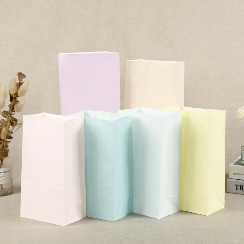 Fashion Simple Solid Color Kraft Paper Tote Bag for Candy Gift Packaging