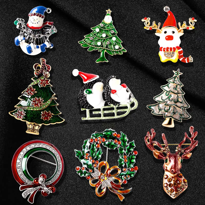 Cartoon Christmas brooch Santa Claus Elk Christmas Tree Snowman