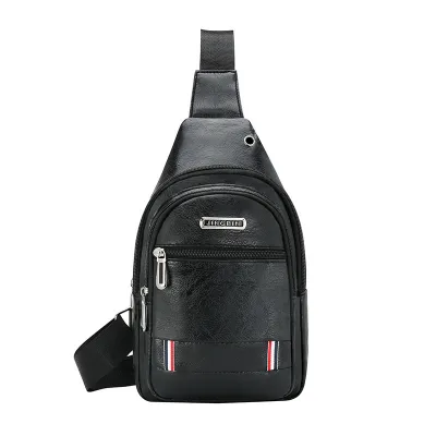 Men Fashion Casual Business PU Letter Zipper Chest Bag Medium