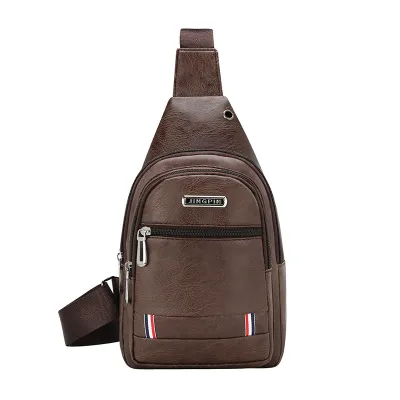 Men Fashion Casual Business PU Letter Zipper Chest Bag Medium