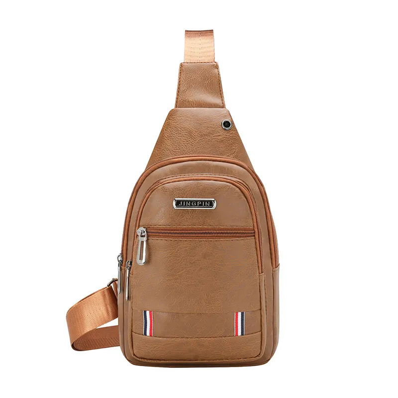 Men Fashion Casual Business PU Letter Zipper Chest Bag Medium